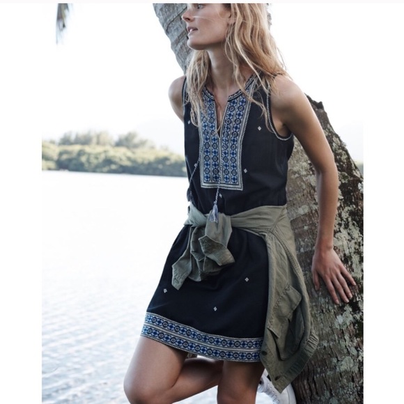 Madewell Black dress w/tassels+embroidery - size 2 - Picture 3 of 7